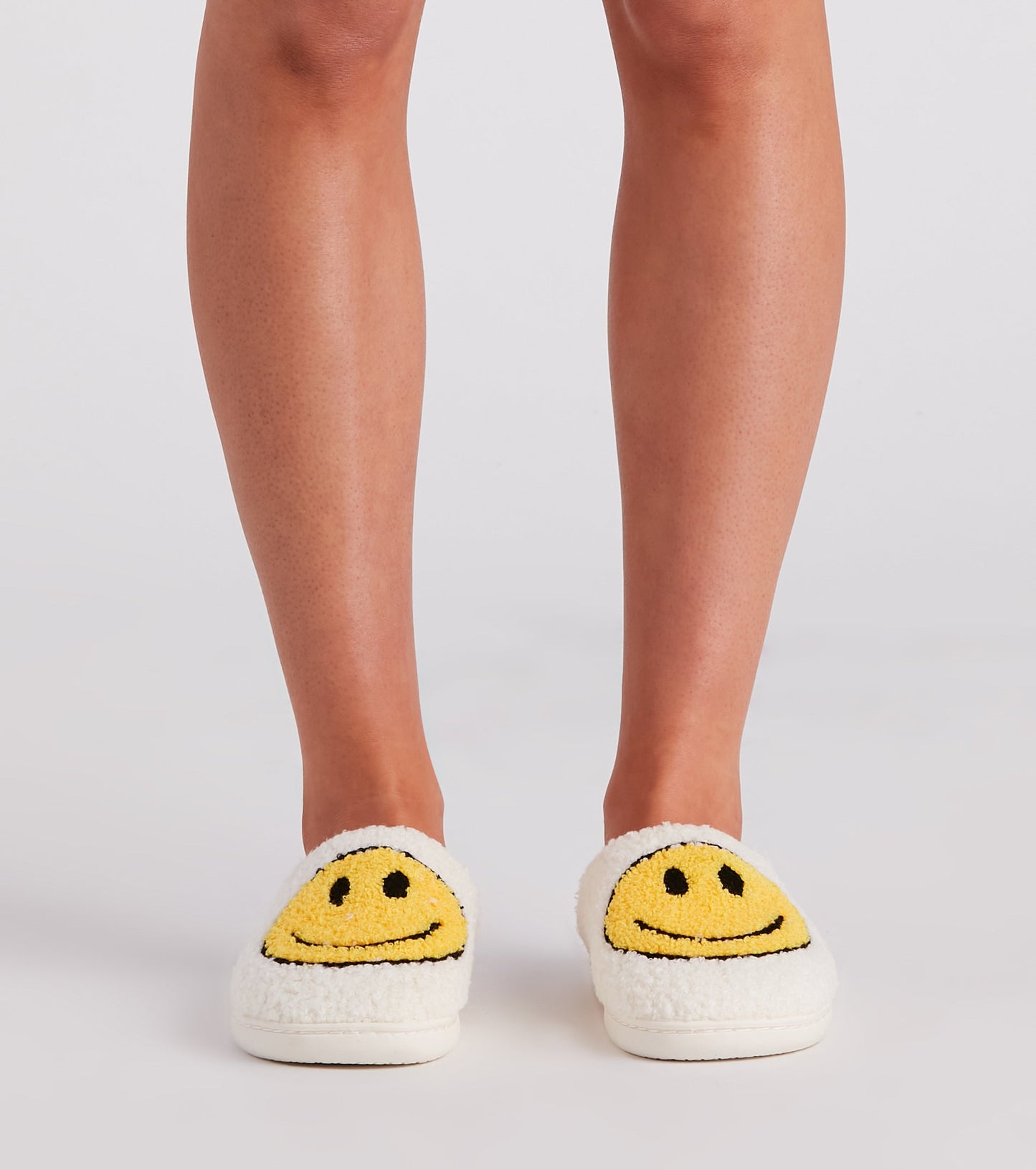 Be Happy Face Faux Sherpa Slippers