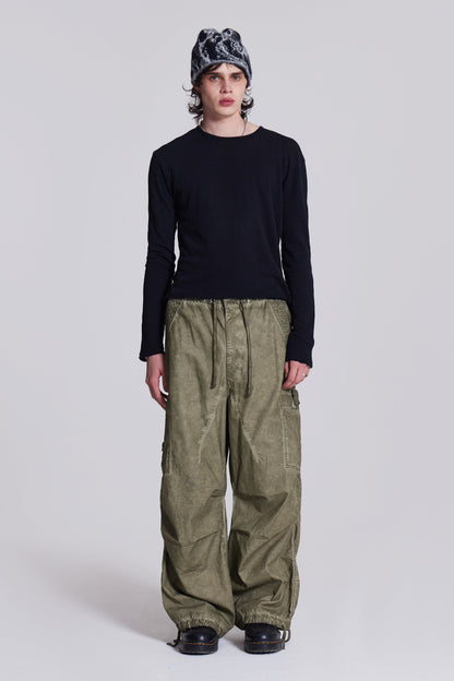 Khaki Oil Wash Parachute Pants