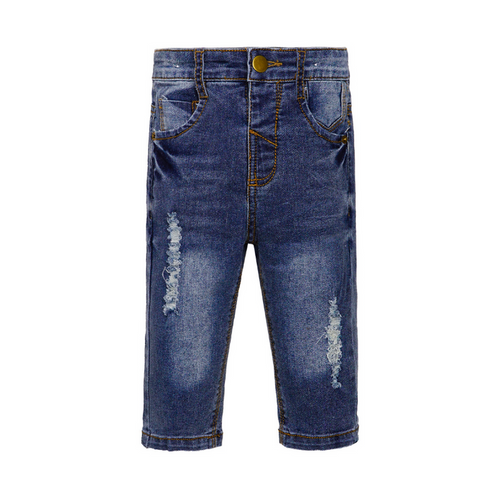 12M-8T Baby Girl Boy Jeans, Elastic Band Inside with D-Rings Ripped Denim Pants