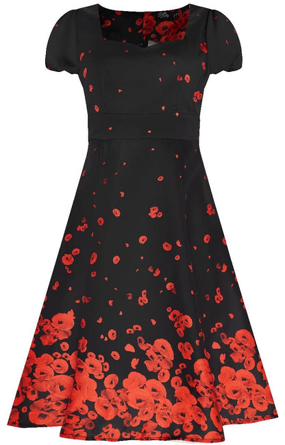 Claudia Classic Fifties Style Black-Red Raising Poppy Flower Dress