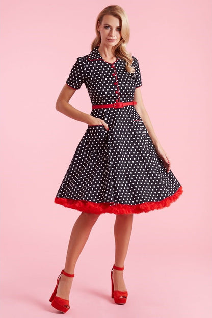Penelope 50's Rockabilly Polka Dot Shirt Dress in Black