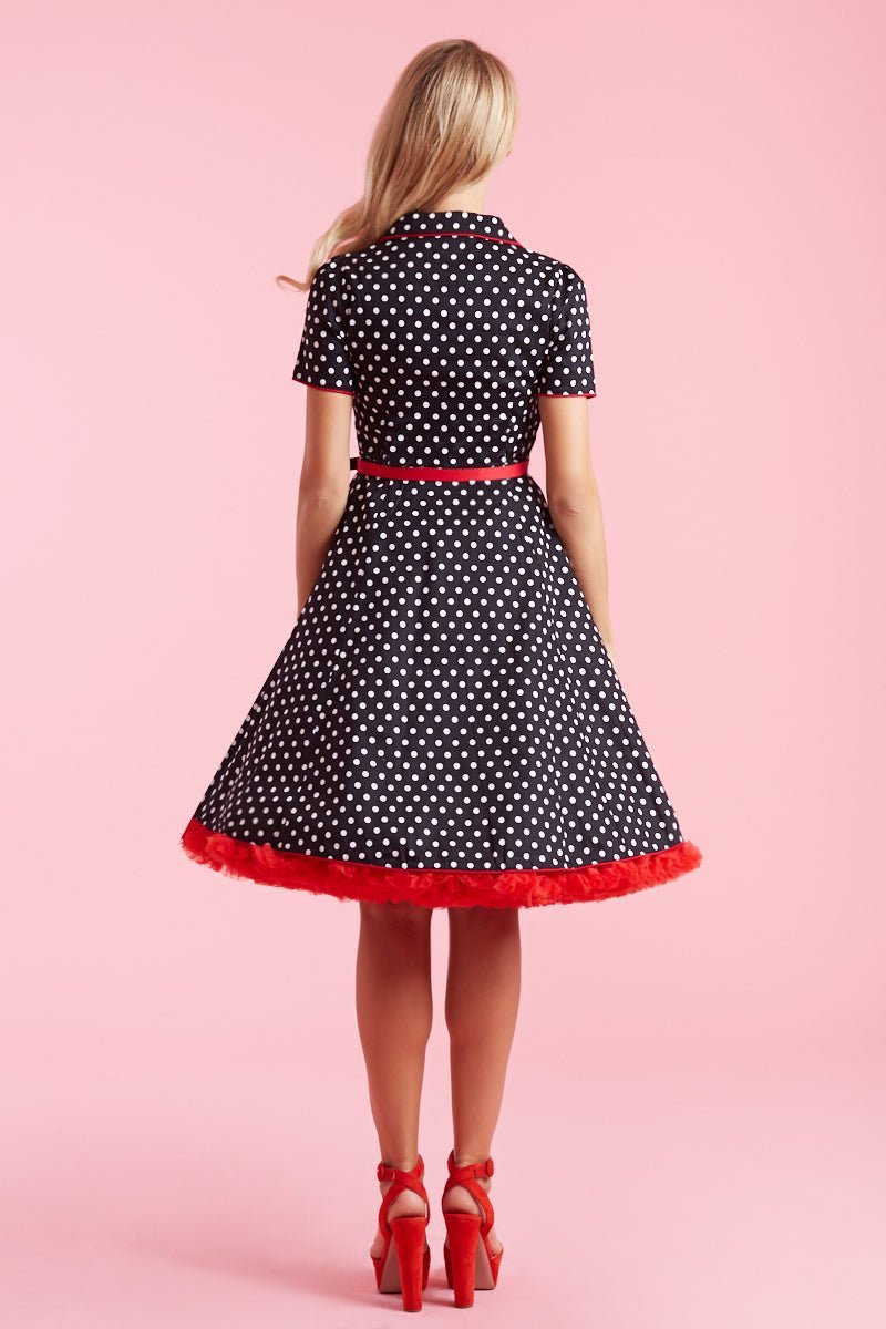 Penelope 50's Rockabilly Polka Dot Shirt Dress in Black