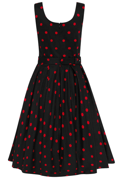 Amanda Retro Polka Dot Swing Dress in Black & Red