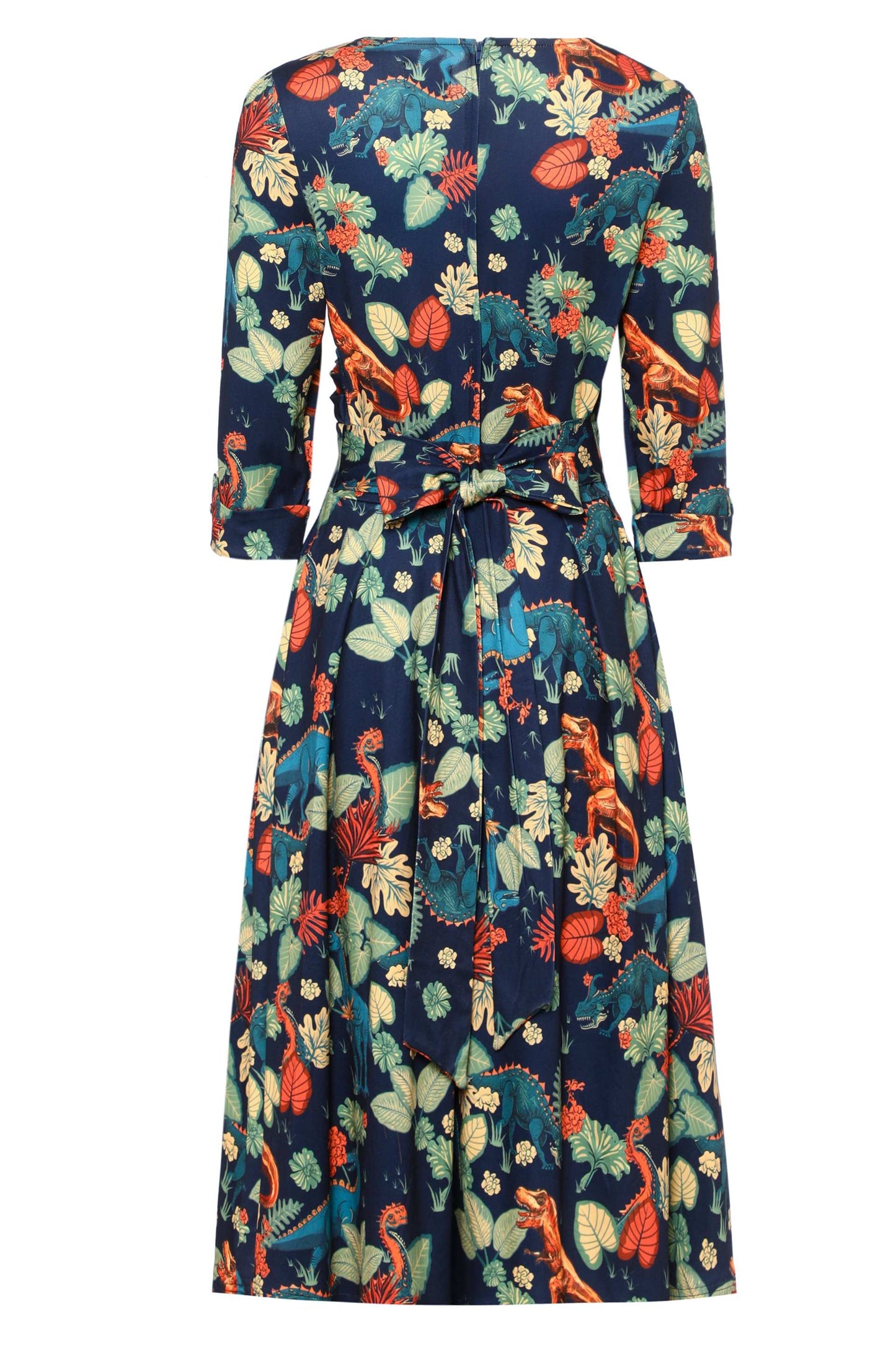 Katherine Long Sleeved Dress in Tropical Leaves/Dinosaurs
