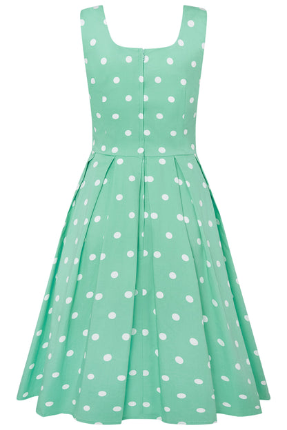 Amanda Scoop Neck Polka Dot Swing Dress in Mint and White
