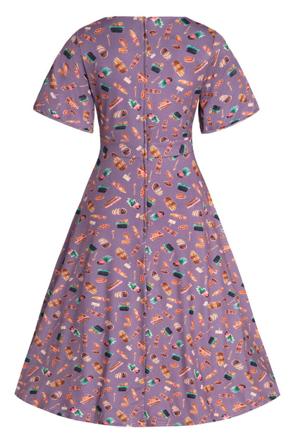 Janice Tea Dress In Purple Pastry Print