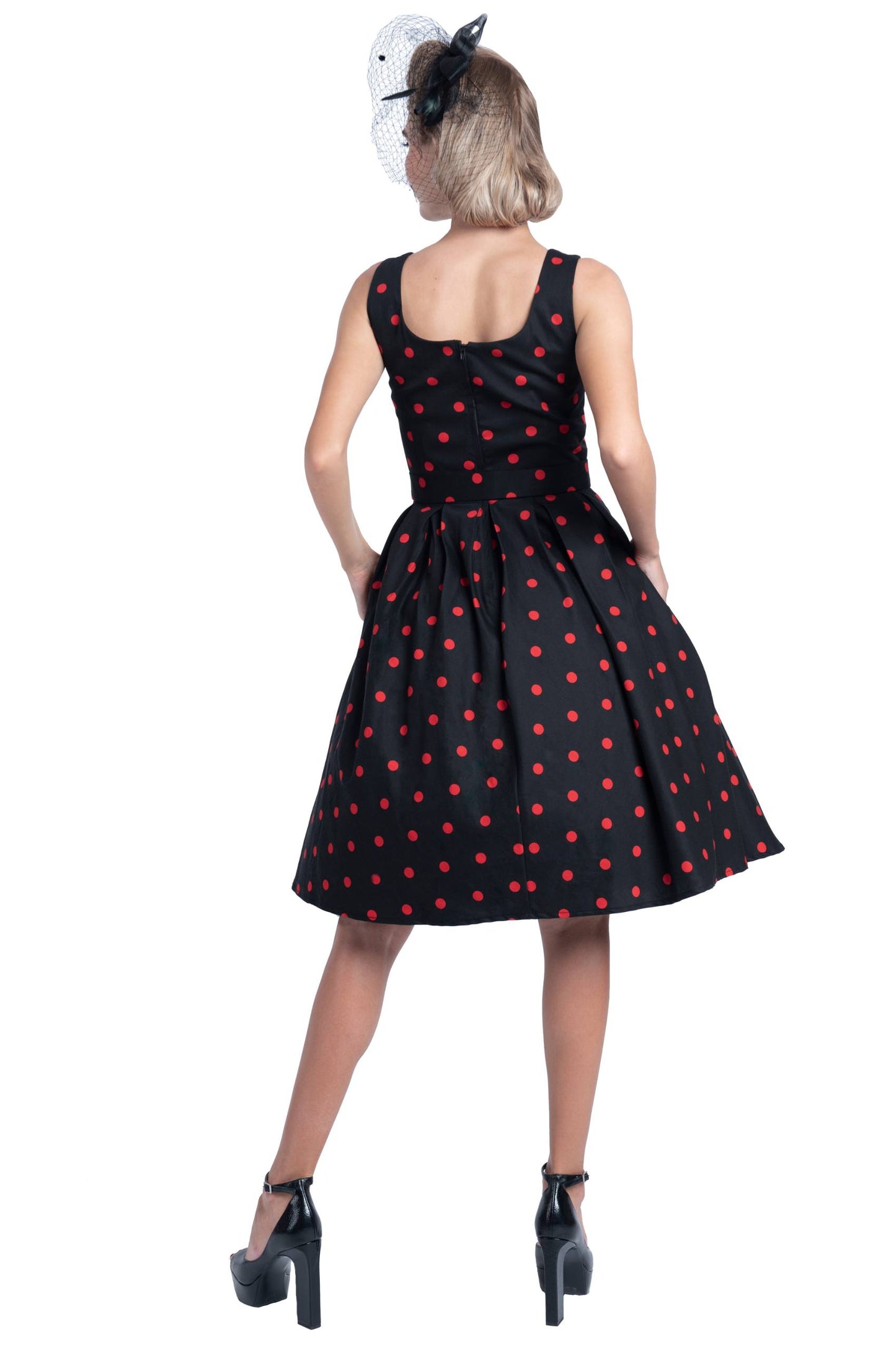 Amanda Retro Polka Dot Swing Dress in Black & Red