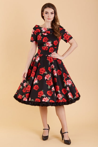 Darlene Vintage Inspired Black Floral Dress