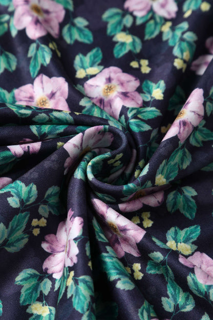 Brenda Black/Purple Floral Flared Day Dress