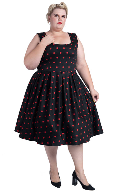 Amanda Retro Polka Dot Swing Dress in Black & Red
