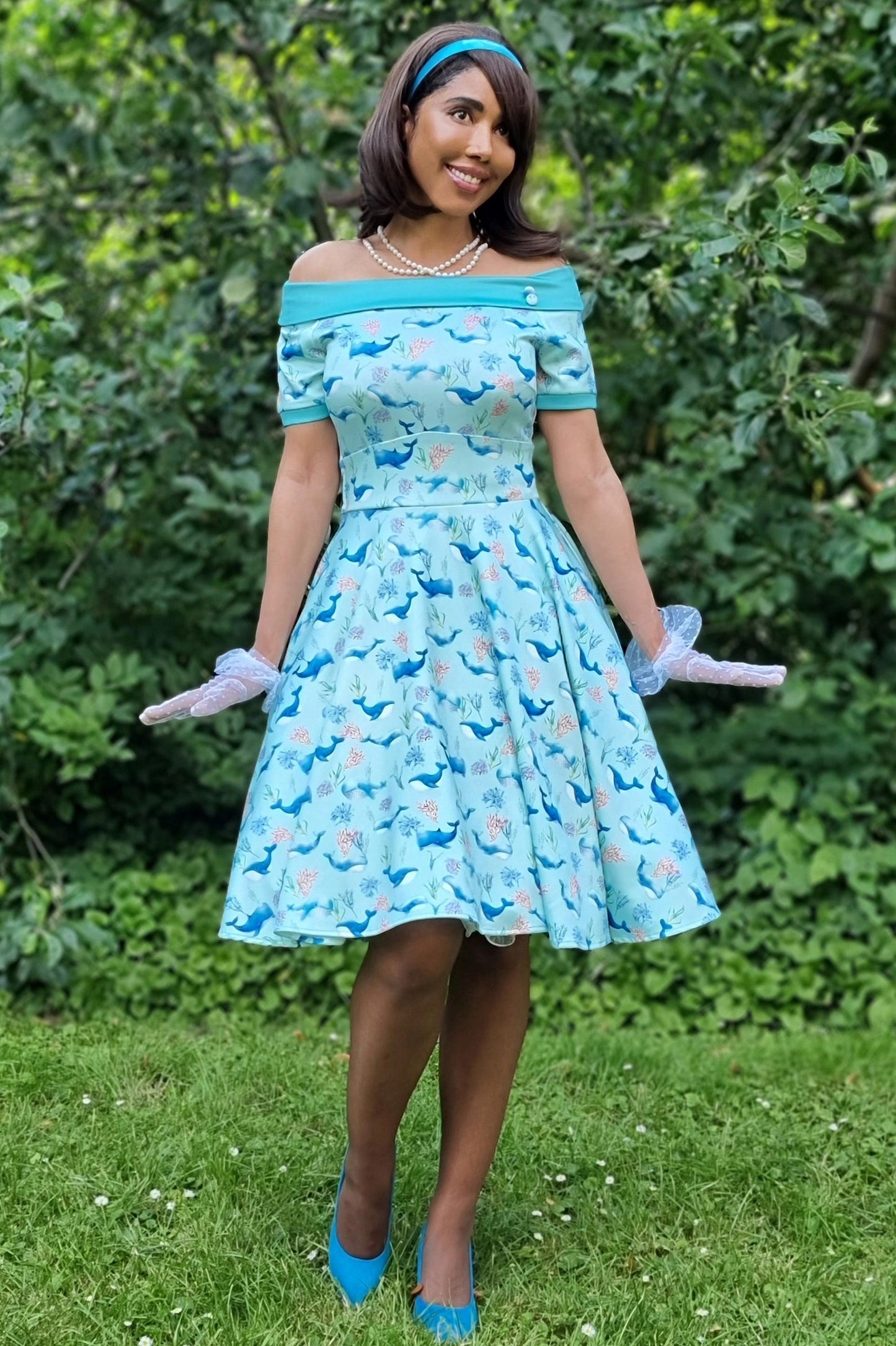 Darlene Baby Blue Whale Swing Dress