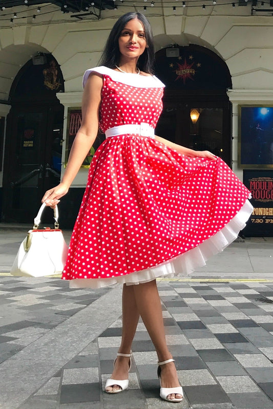Cindy Polka Dot Vintage Dress in Red