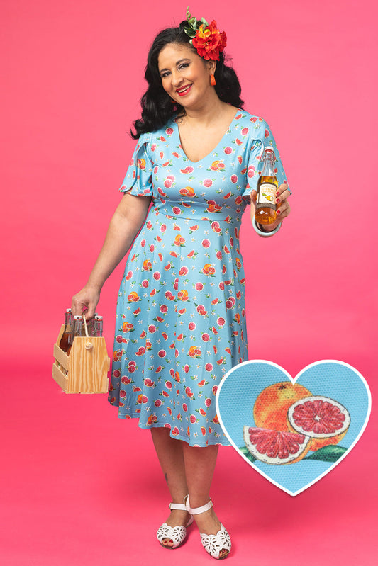 Janice Green Grapefruit Petal Sleeved Tea Dress