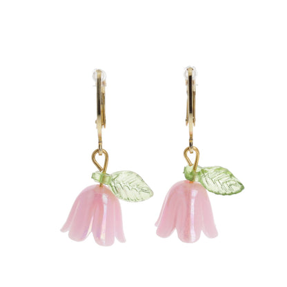 Pink Bell Orchid Huggie Hoop Earrings