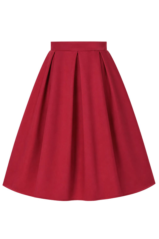 Aisley Red Plain Pleated Flared Skirt