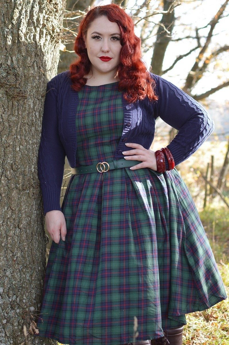 Annie Tartan Swing Dress in Green/Red