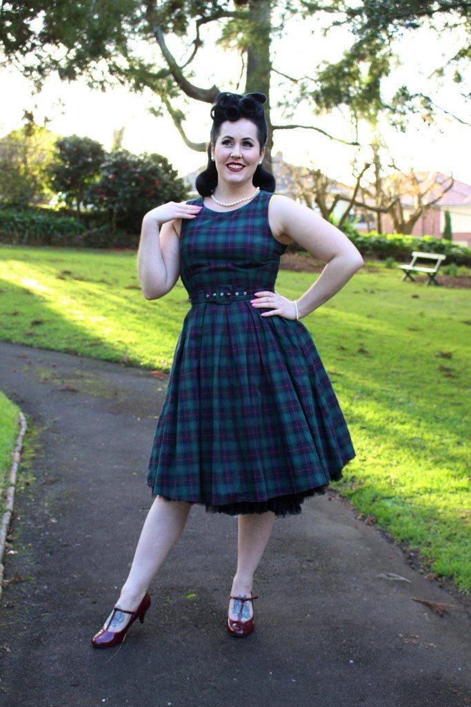 Annie Tartan Swing Dress in Green/Red