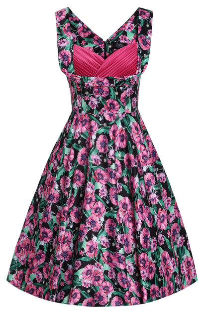Grace Purple Poppy Pleated Bust Dress