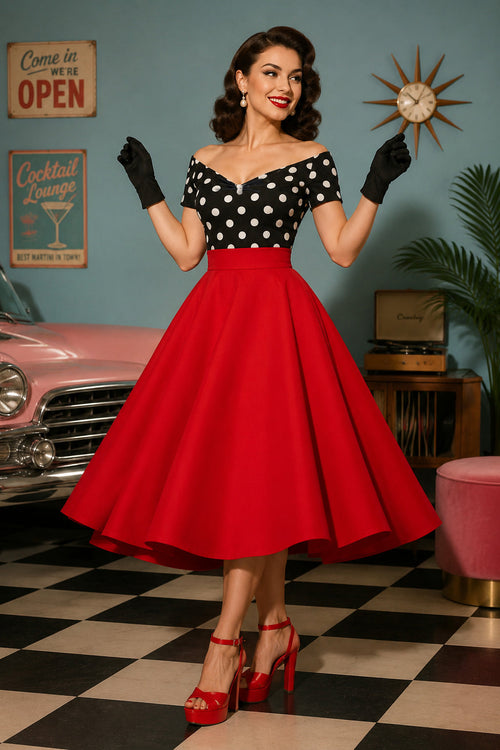Maisie Red Plain Full Circle Swing Skirt