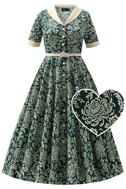 Mollie Teal Chrysanthemum Full Circle Shirt Dress