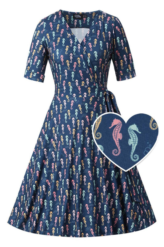 Matilda Navy Blue Seahorse Wrap Dress
