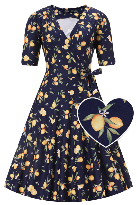 Matilda Dark Blue Lemon Wrap Dress