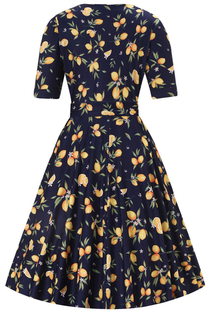 Matilda Dark Blue Lemon Wrap Dress