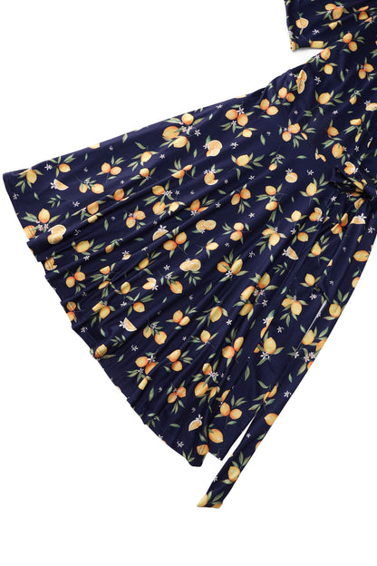 Matilda Dark Blue Lemon Wrap Dress