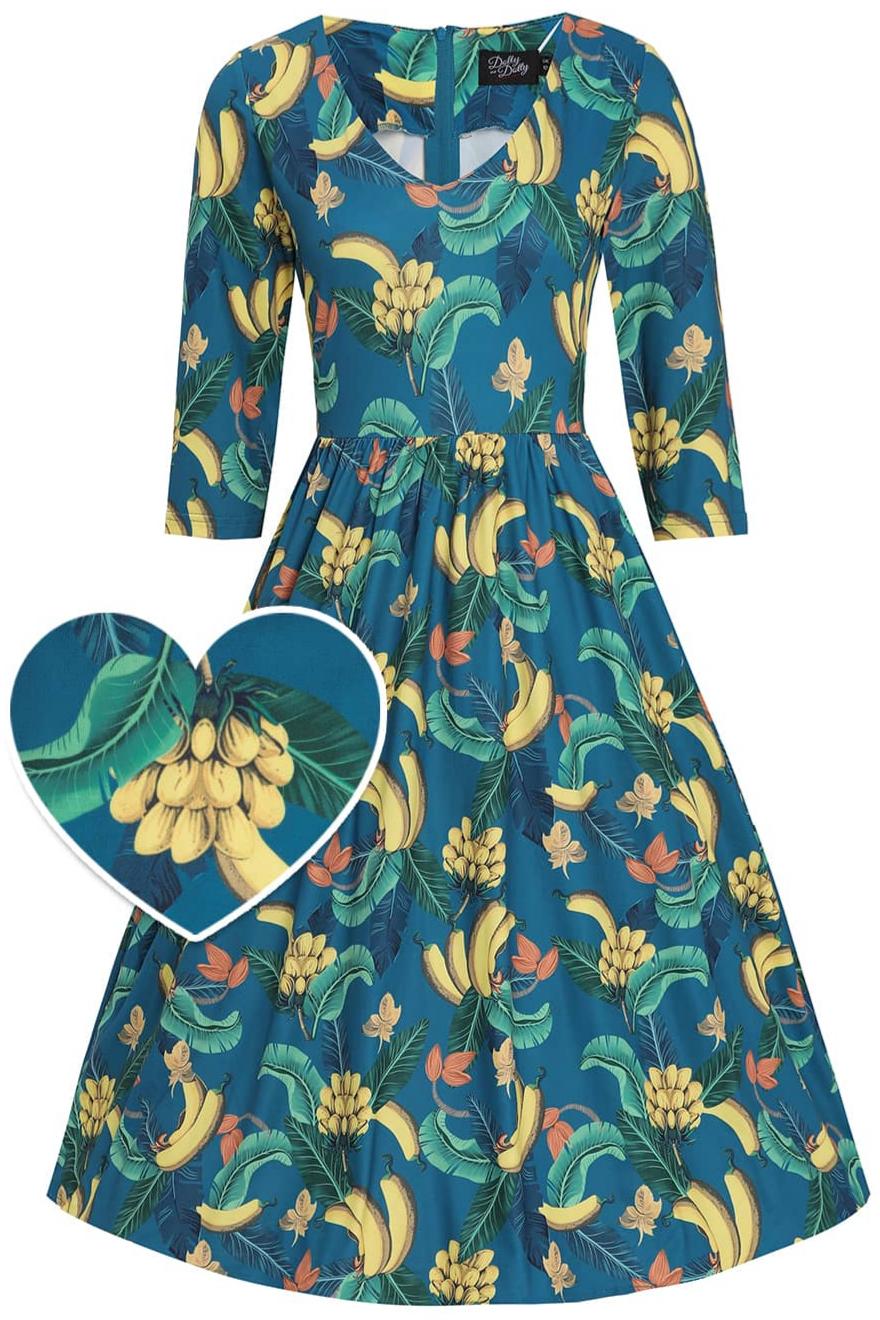 Billie Banana Print Dress In Blue