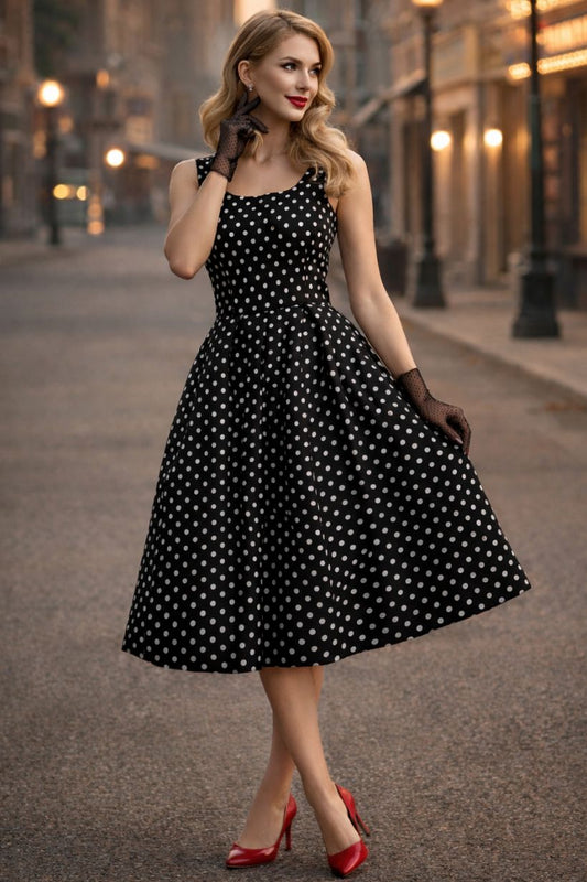 Amanda Black & White Polka Dot Swing Dress