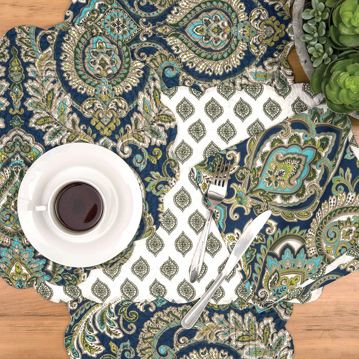 Ada Navy Table Linens table linens displayed as a coordinated tabletop setting.