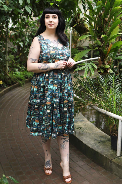 Amanda Green Dinosaur Flash Card Swing Dress