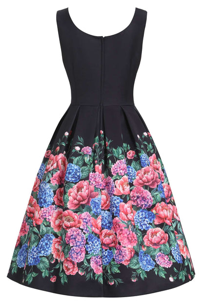 Amanda Hydrangea Black Flared Dress