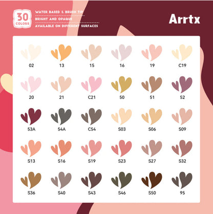 Arrtx Acrylic Marker - 30 Color Set - Skin Tone Colors (30C)