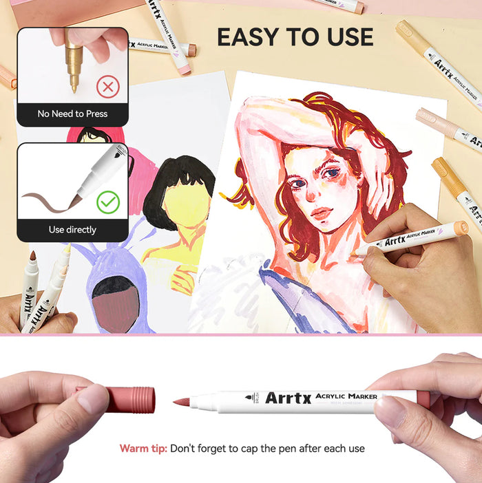 Arrtx Acrylic Marker - 30 Color Set - Skin Tone Colors (30C)
