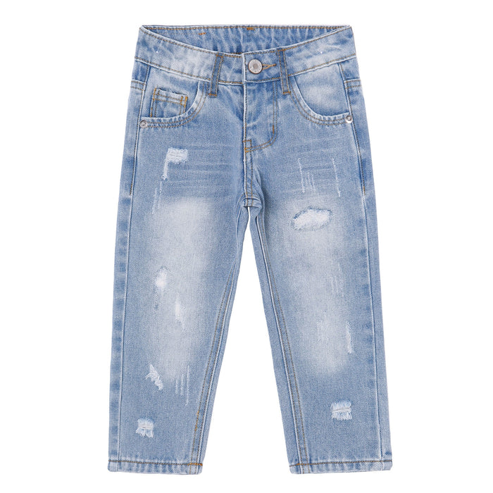 Baby Boy Jeans,Soft Ripped Denim Elastic Band Inside Pants