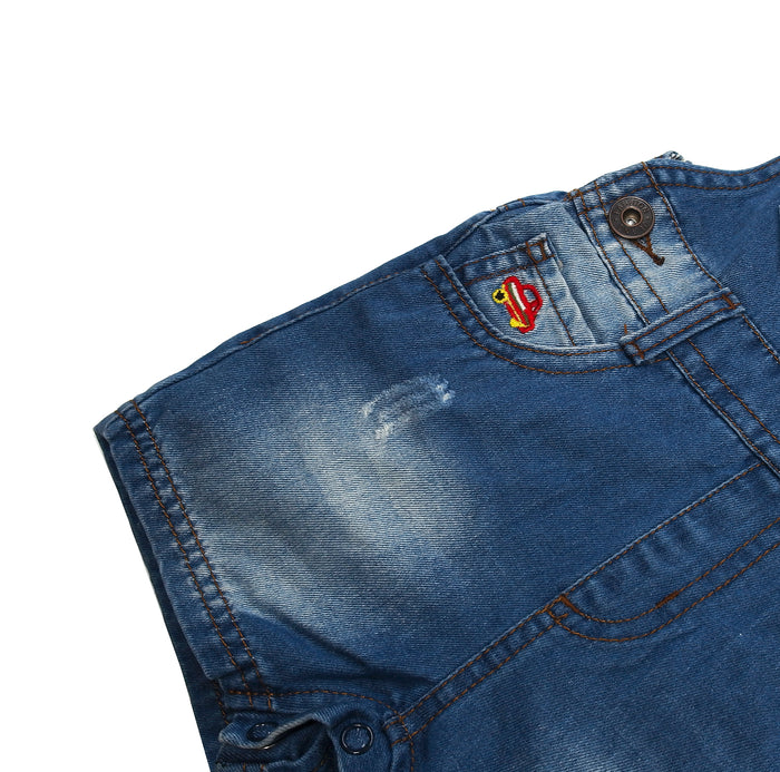 Baby & Little Boys Dinosaur Car Embroidered Ripped Fashion Denim Shortalls