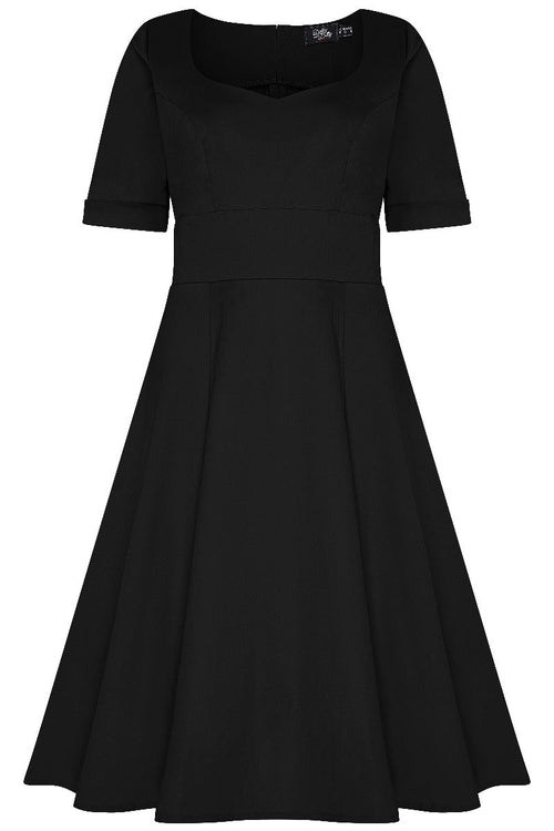 Barbara Sweetheart Neckline Short Sleeved Dress in Black