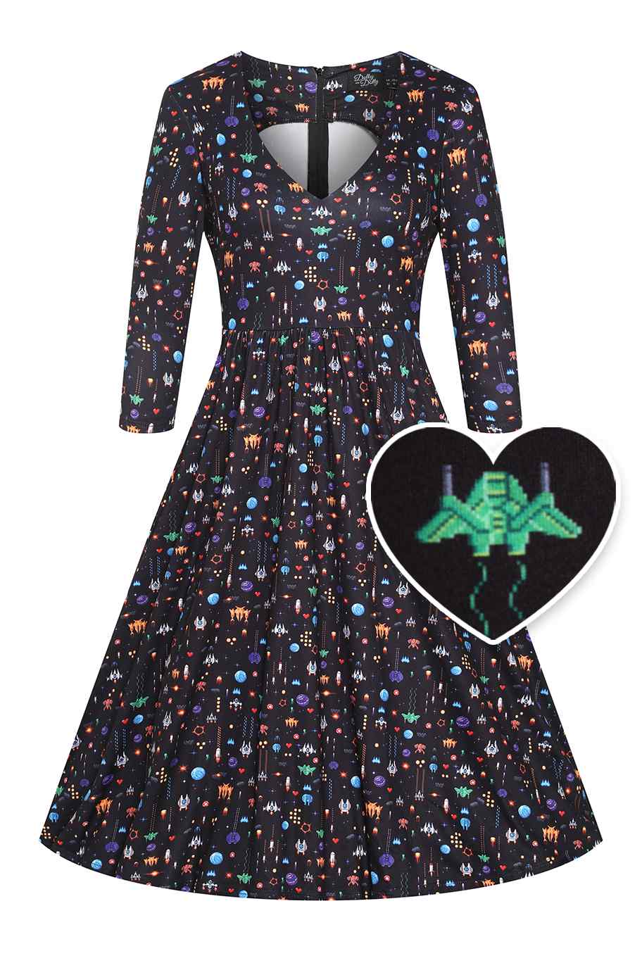 Billie Retro Game Print Dress In Black