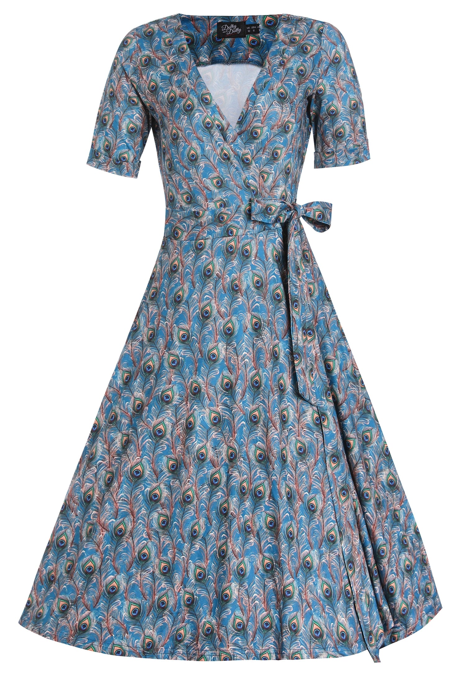 Matilda Blue Peacock Feather Wrap Dress