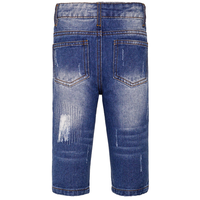 Boys Girls Elastic Waistband Ripped Holes Jeans