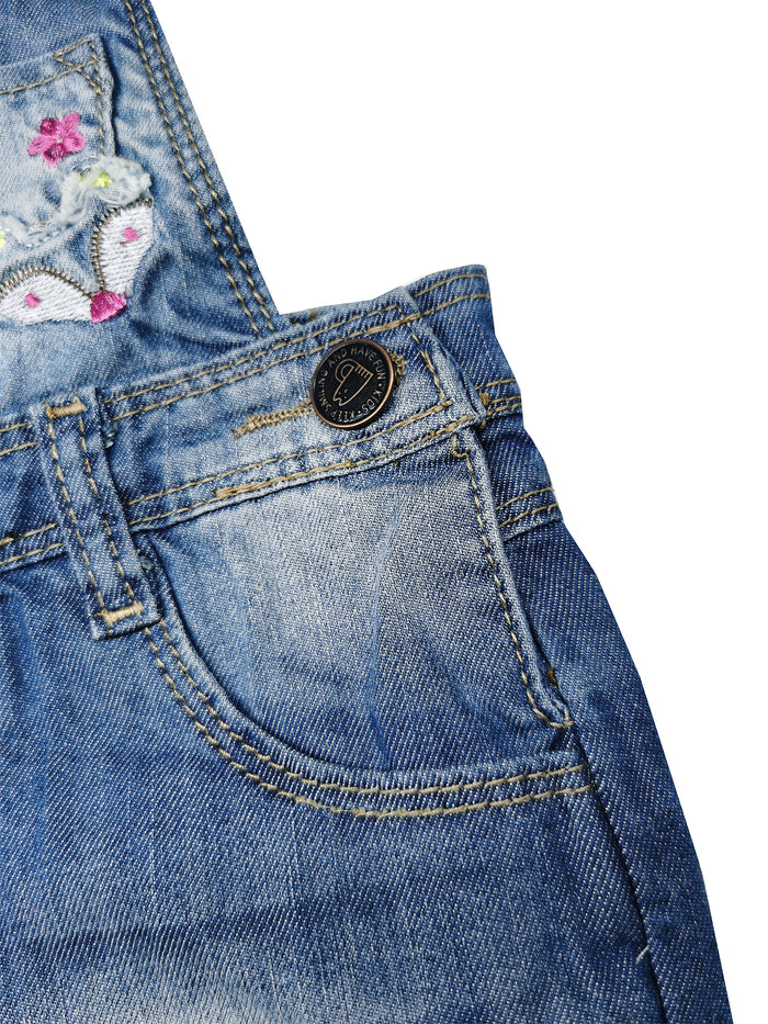 Cartoon Elephant Rainbow Embroidery Tassel Details Kids' Denim Shortalls Overalls