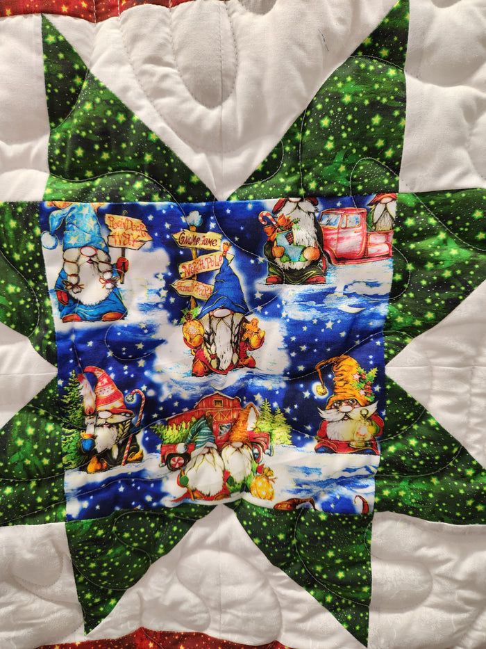 Christmas Gnomes in Stars throw sized quilt