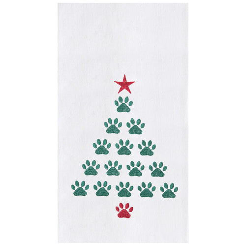 A Christmas Tree Paws Flour Sack Kitchen Towel.