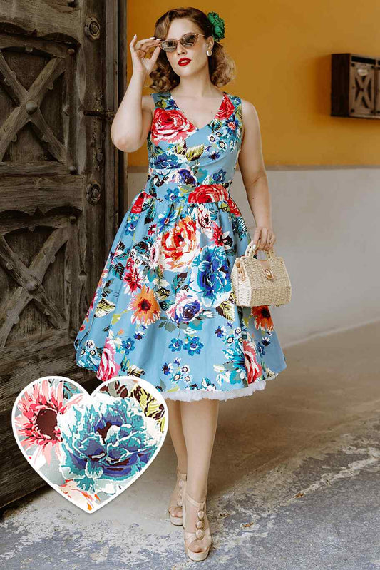 May Crossover Bust Blue Floral Dress