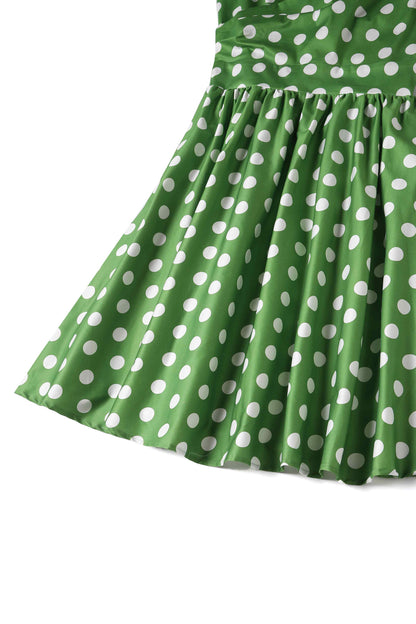 May Crossover Bust Green White Polka Dot Dress