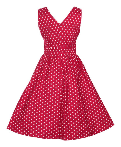 May Crossover Bust Red Polka Dots Swing Dress