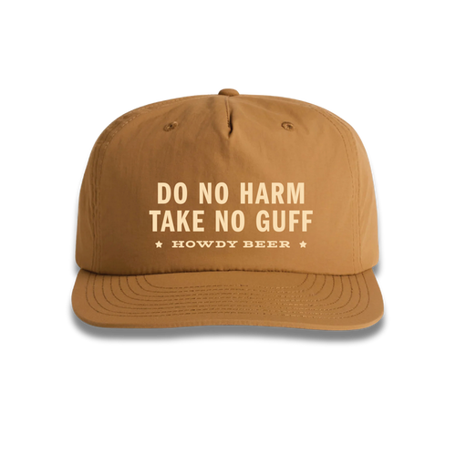 Brown Howdy Beer hat with text