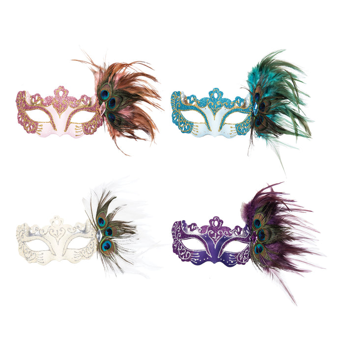 A Fancy Side Feather Masks, Set of 4.