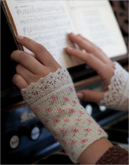 Flower and Lace Cuffs Knitting Pattern DownloadImage